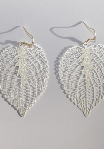 Silver toned heart leaf earrings