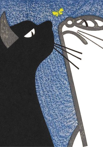 Detail: Two cats, yellow butterfly