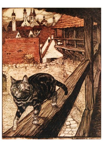 The cat stole away.